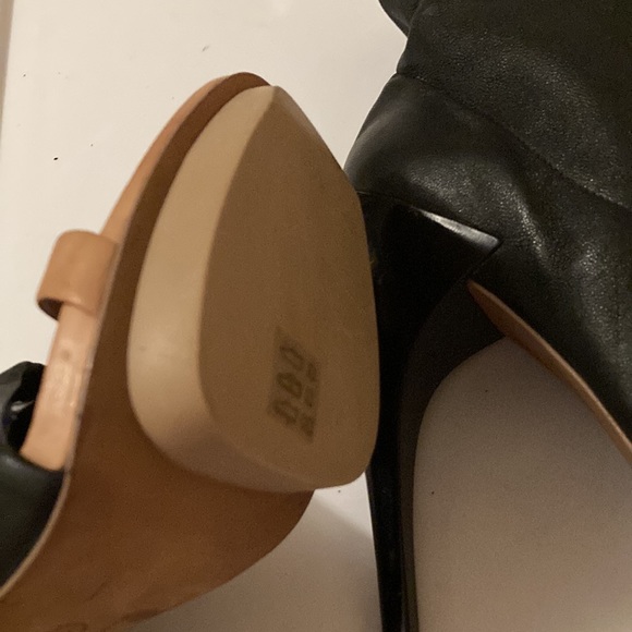 All Saints Stretch Leather Open Toe Heels Platform Booties - Picture 5 of 9